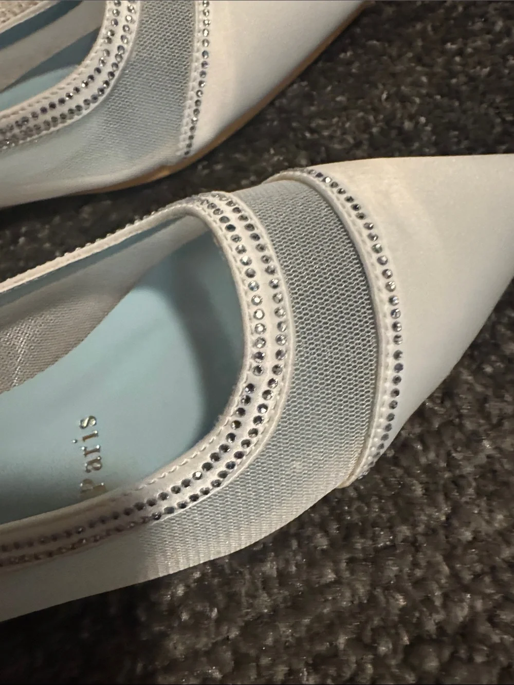 Christian Louboutin White Pointed Toe Mesh & Leather Flats with Crystal Trim